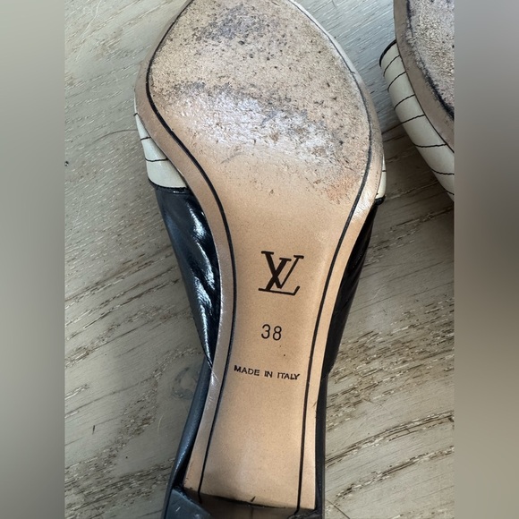 Louis Vuitton Vintage cream black mid heel mules sandals slides EU 38 - Picture 10 of 10